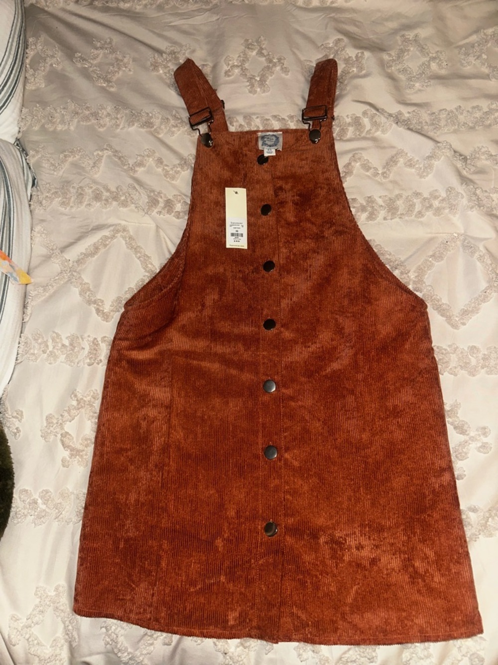 Francesca's Collections Rust Corduroy Pinafore Dress